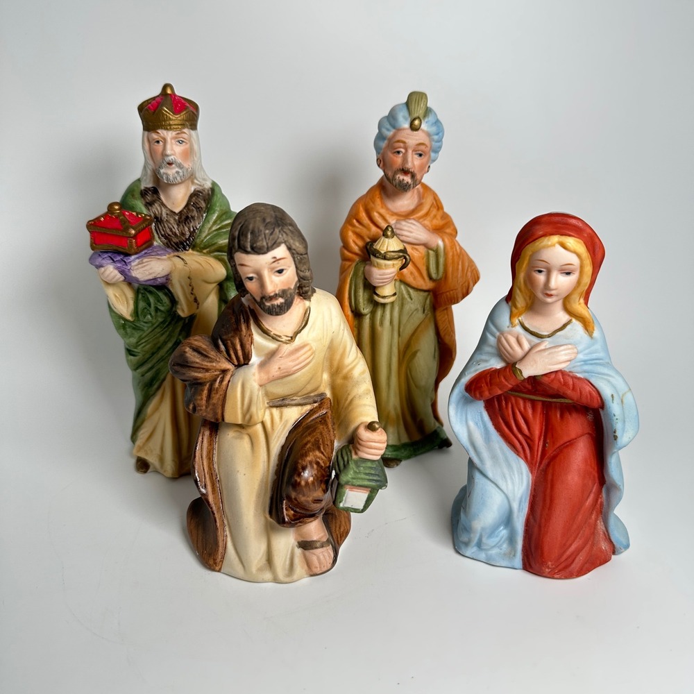 HOMCO 5216 Nativity Figurines Mary Joseph and 2 Wise Men Taiwan Set of 4 Vintage
